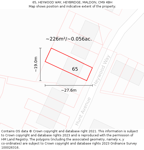 65, HEYWOOD WAY, HEYBRIDGE, MALDON, CM9 4BH: Plot and title map