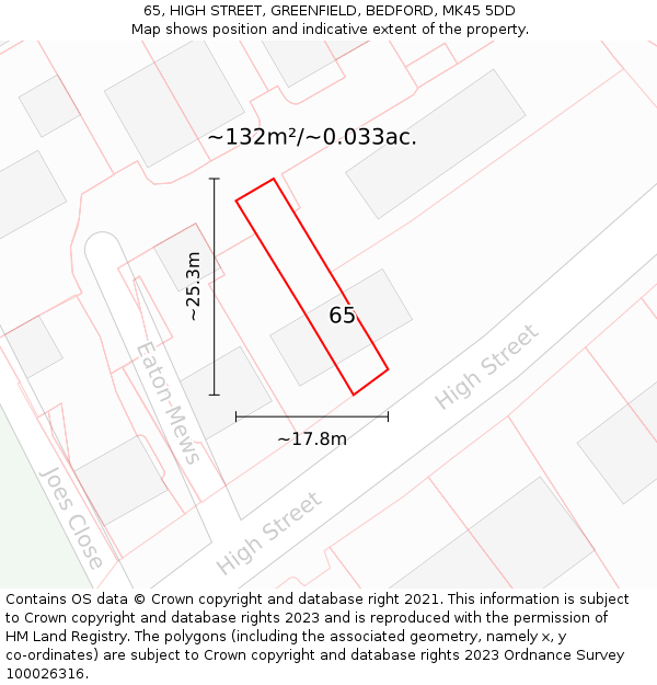 65, HIGH STREET, GREENFIELD, BEDFORD, MK45 5DD: Plot and title map