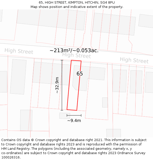 65, HIGH STREET, KIMPTON, HITCHIN, SG4 8PU: Plot and title map