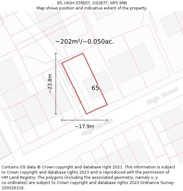 65, HIGH STREET, OSSETT, WF5 9RB: Plot and title map