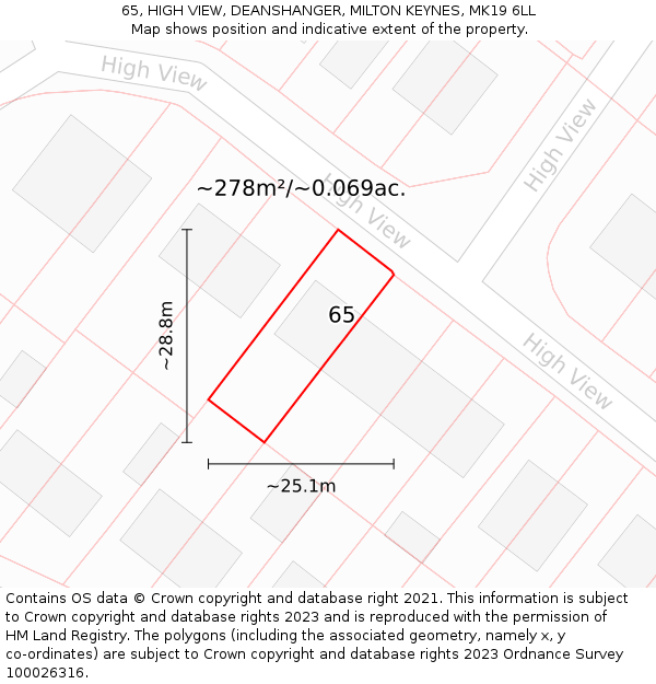 65, HIGH VIEW, DEANSHANGER, MILTON KEYNES, MK19 6LL: Plot and title map