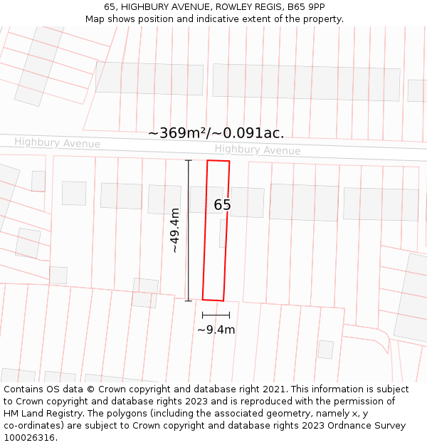 65, HIGHBURY AVENUE, ROWLEY REGIS, B65 9PP: Plot and title map