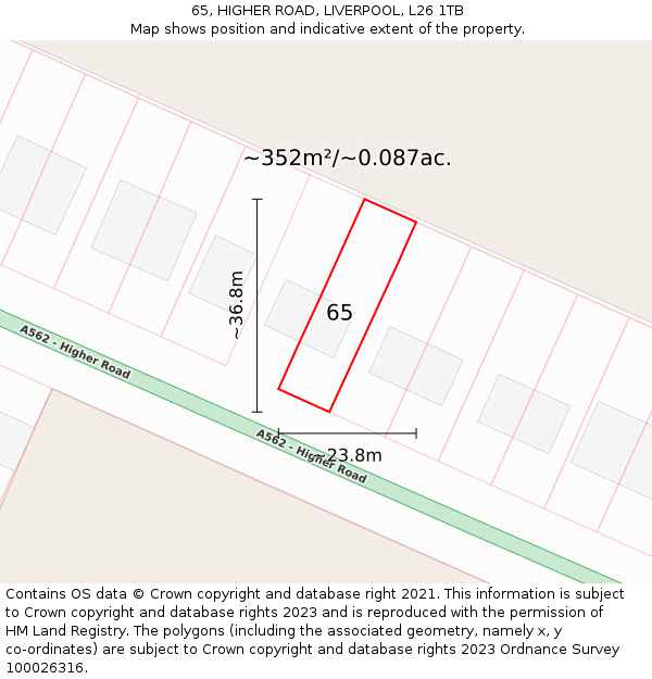 65, HIGHER ROAD, LIVERPOOL, L26 1TB: Plot and title map