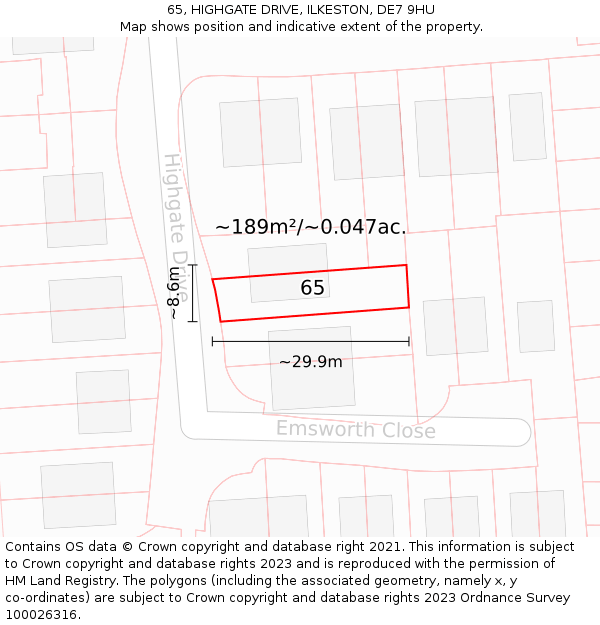 65, HIGHGATE DRIVE, ILKESTON, DE7 9HU: Plot and title map