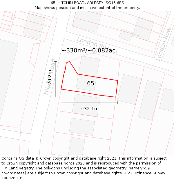 65, HITCHIN ROAD, ARLESEY, SG15 6RS: Plot and title map