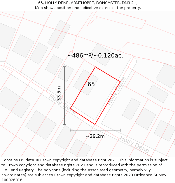 65, HOLLY DENE, ARMTHORPE, DONCASTER, DN3 2HJ: Plot and title map