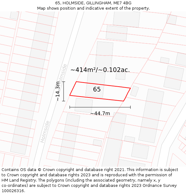 65, HOLMSIDE, GILLINGHAM, ME7 4BG: Plot and title map