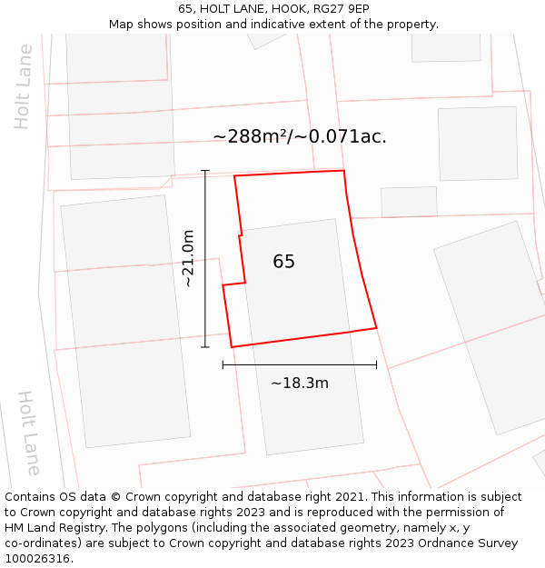 65, HOLT LANE, HOOK, RG27 9EP: Plot and title map