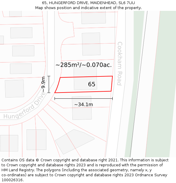 65, HUNGERFORD DRIVE, MAIDENHEAD, SL6 7UU: Plot and title map