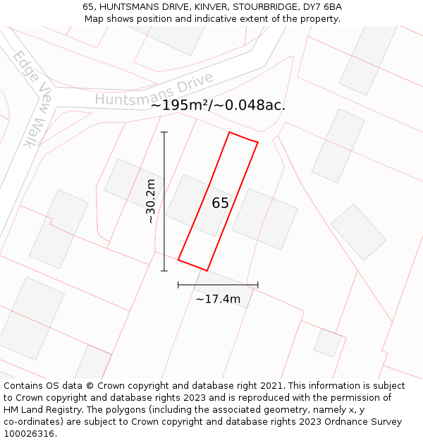 65, HUNTSMANS DRIVE, KINVER, STOURBRIDGE, DY7 6BA: Plot and title map