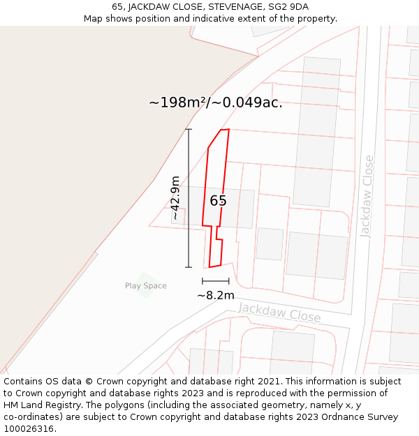 65, JACKDAW CLOSE, STEVENAGE, SG2 9DA: Plot and title map