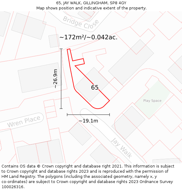 65, JAY WALK, GILLINGHAM, SP8 4GY: Plot and title map