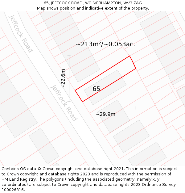 65, JEFFCOCK ROAD, WOLVERHAMPTON, WV3 7AG: Plot and title map