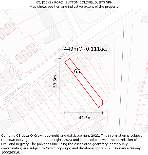 65, JOCKEY ROAD, SUTTON COLDFIELD, B73 5PH: Plot and title map