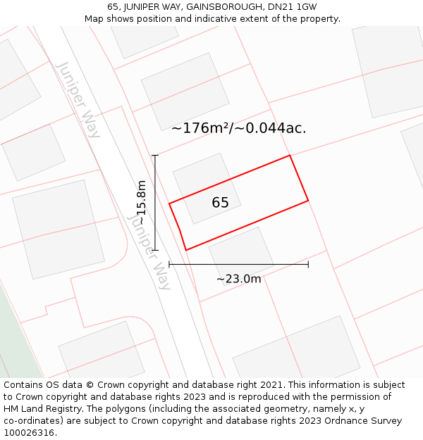 65, JUNIPER WAY, GAINSBOROUGH, DN21 1GW: Plot and title map