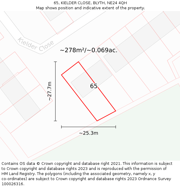 65, KIELDER CLOSE, BLYTH, NE24 4QH: Plot and title map