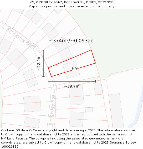 65, KIMBERLEY ROAD, BORROWASH, DERBY, DE72 3GE: Plot and title map