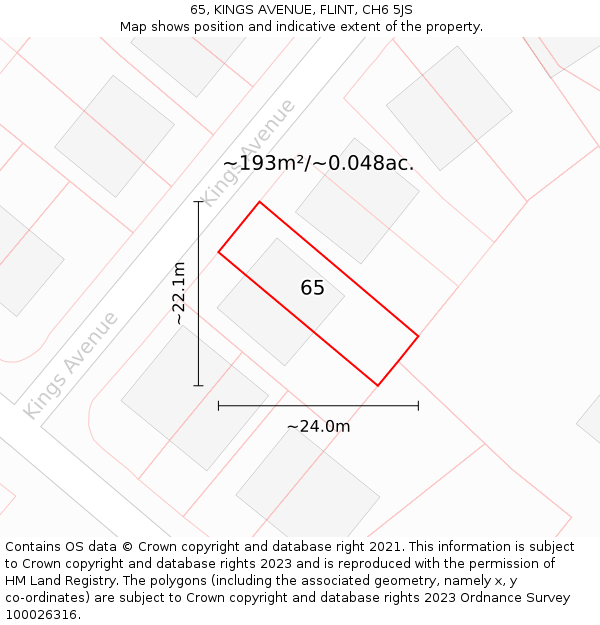 65, KINGS AVENUE, FLINT, CH6 5JS: Plot and title map