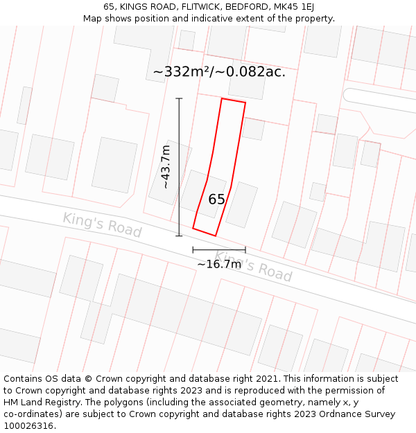 65, KINGS ROAD, FLITWICK, BEDFORD, MK45 1EJ: Plot and title map