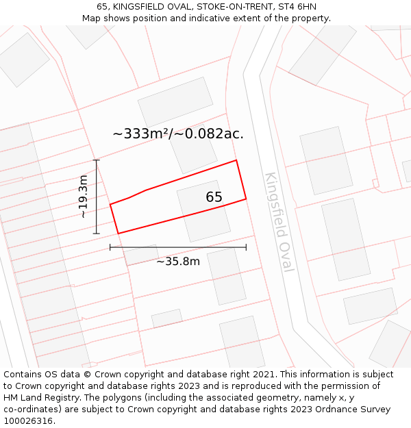 65, KINGSFIELD OVAL, STOKE-ON-TRENT, ST4 6HN: Plot and title map