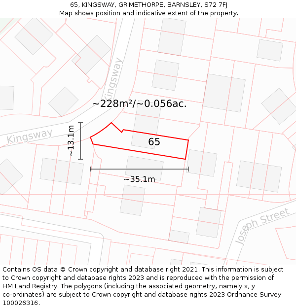 65, KINGSWAY, GRIMETHORPE, BARNSLEY, S72 7FJ: Plot and title map
