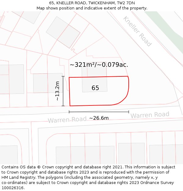 65, KNELLER ROAD, TWICKENHAM, TW2 7DN: Plot and title map