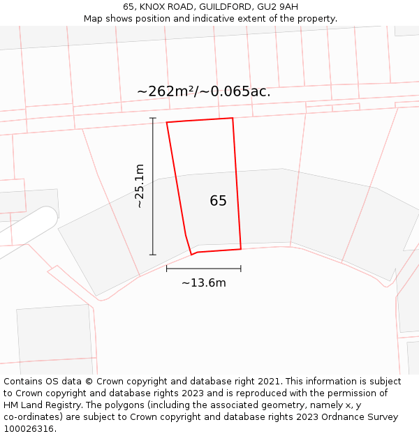 65, KNOX ROAD, GUILDFORD, GU2 9AH: Plot and title map
