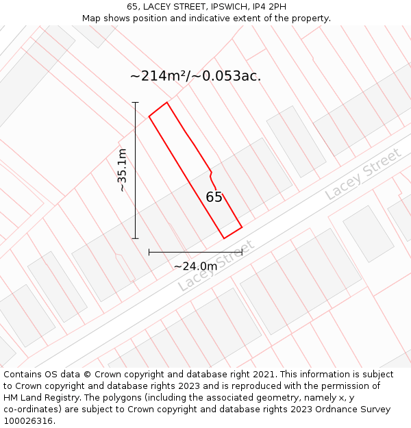 65, LACEY STREET, IPSWICH, IP4 2PH: Plot and title map