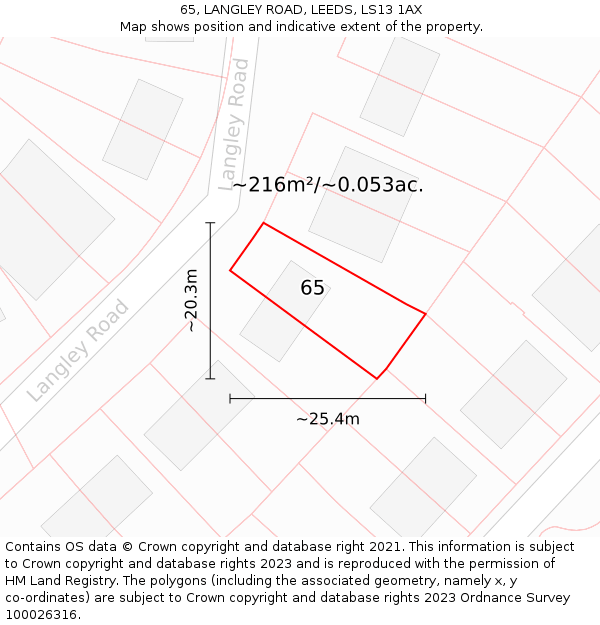65, LANGLEY ROAD, LEEDS, LS13 1AX: Plot and title map