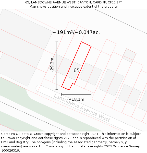 65, LANSDOWNE AVENUE WEST, CANTON, CARDIFF, CF11 8FT: Plot and title map