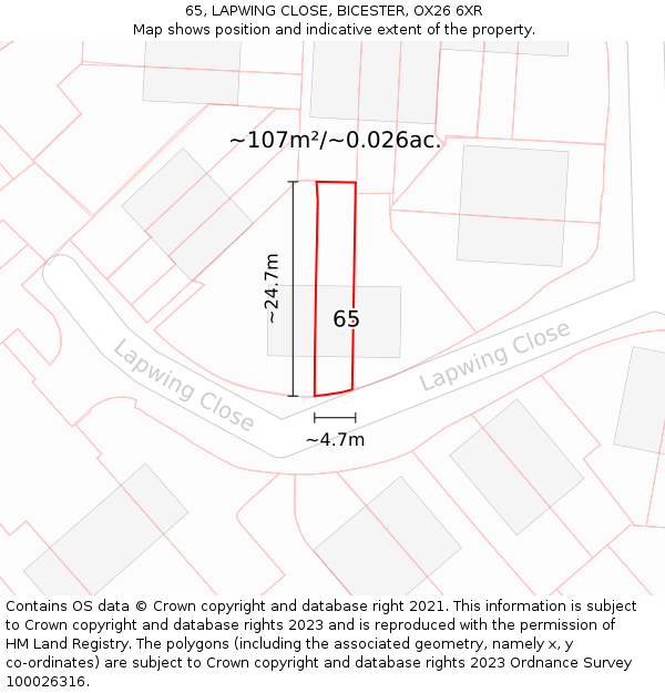 65, LAPWING CLOSE, BICESTER, OX26 6XR: Plot and title map