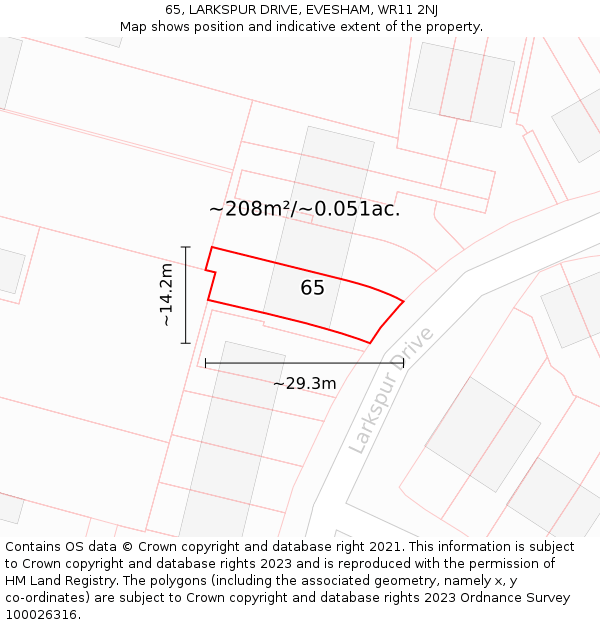 65, LARKSPUR DRIVE, EVESHAM, WR11 2NJ: Plot and title map
