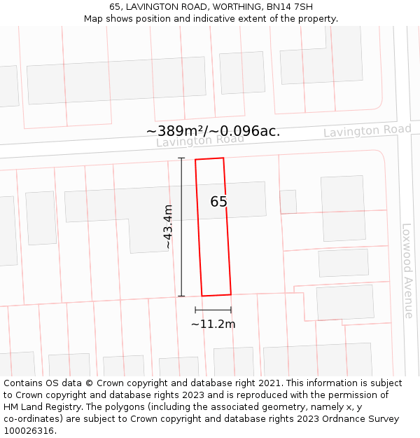 65, LAVINGTON ROAD, WORTHING, BN14 7SH: Plot and title map
