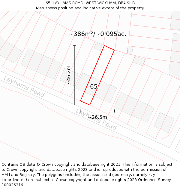 65, LAYHAMS ROAD, WEST WICKHAM, BR4 9HD: Plot and title map