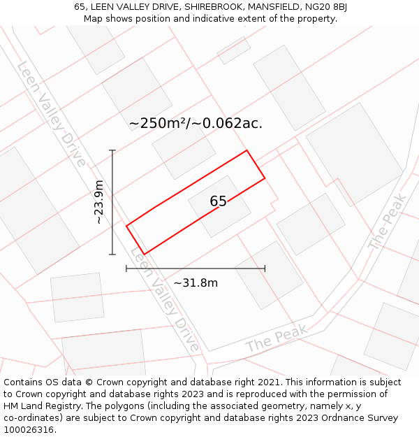 65, LEEN VALLEY DRIVE, SHIREBROOK, MANSFIELD, NG20 8BJ: Plot and title map
