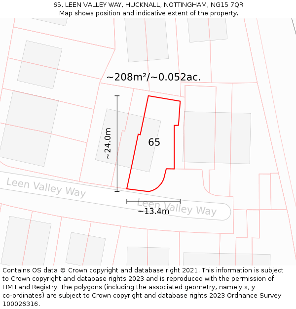 65, LEEN VALLEY WAY, HUCKNALL, NOTTINGHAM, NG15 7QR: Plot and title map