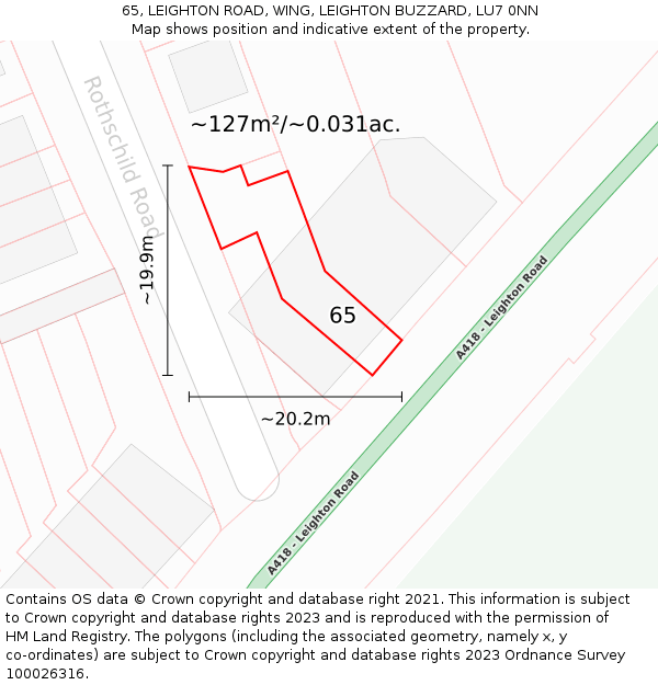65, LEIGHTON ROAD, WING, LEIGHTON BUZZARD, LU7 0NN: Plot and title map