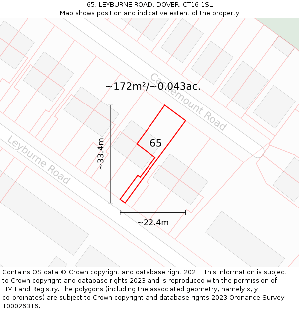 65, LEYBURNE ROAD, DOVER, CT16 1SL: Plot and title map