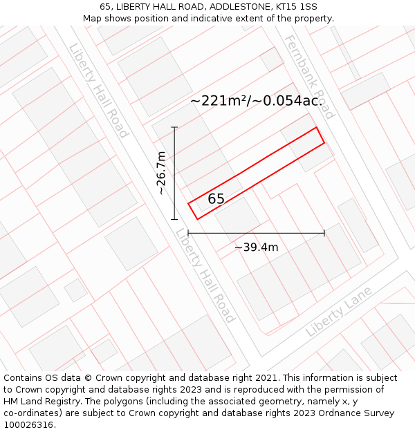 65, LIBERTY HALL ROAD, ADDLESTONE, KT15 1SS: Plot and title map