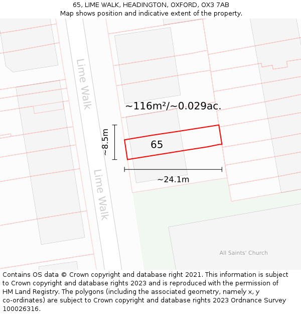 65, LIME WALK, HEADINGTON, OXFORD, OX3 7AB: Plot and title map