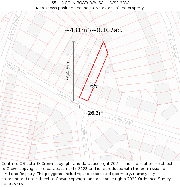 65, LINCOLN ROAD, WALSALL, WS1 2DW: Plot and title map