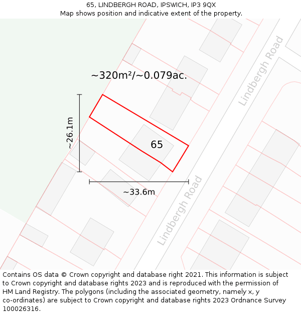 65, LINDBERGH ROAD, IPSWICH, IP3 9QX: Plot and title map