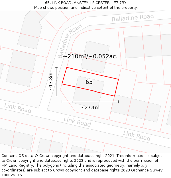 65, LINK ROAD, ANSTEY, LEICESTER, LE7 7BY: Plot and title map