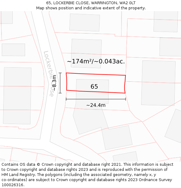 65, LOCKERBIE CLOSE, WARRINGTON, WA2 0LT: Plot and title map