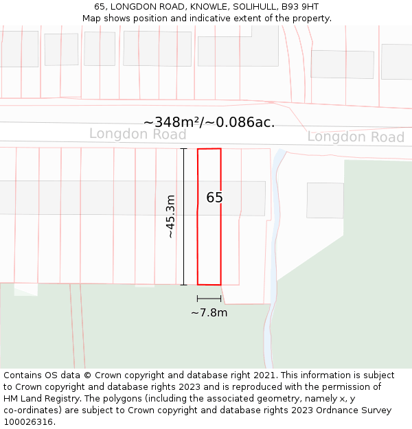 65, LONGDON ROAD, KNOWLE, SOLIHULL, B93 9HT: Plot and title map