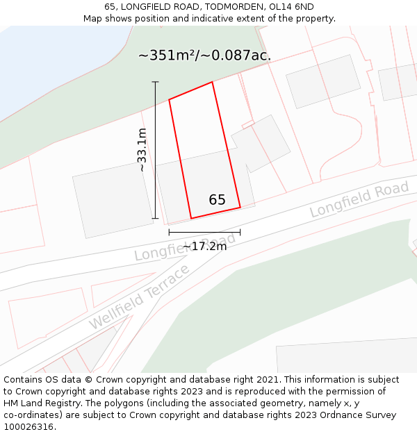 65, LONGFIELD ROAD, TODMORDEN, OL14 6ND: Plot and title map