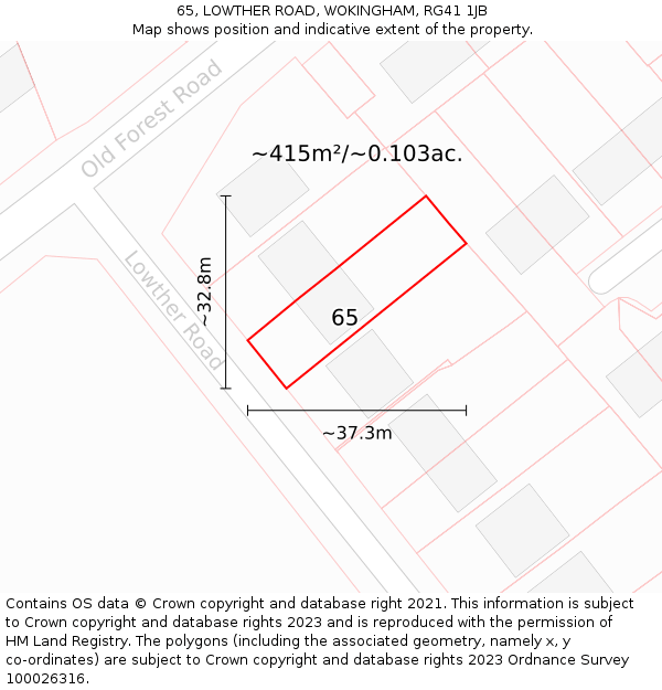 65, LOWTHER ROAD, WOKINGHAM, RG41 1JB: Plot and title map