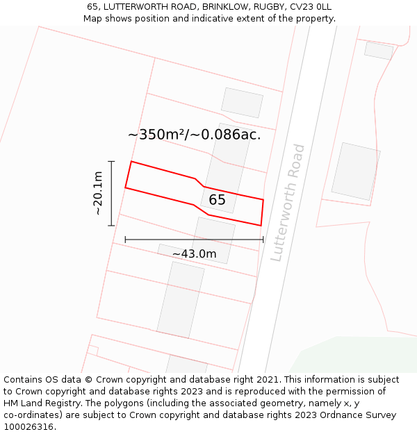 65, LUTTERWORTH ROAD, BRINKLOW, RUGBY, CV23 0LL: Plot and title map