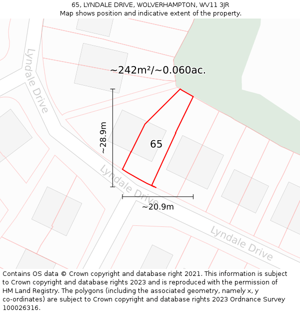 65, LYNDALE DRIVE, WOLVERHAMPTON, WV11 3JR: Plot and title map
