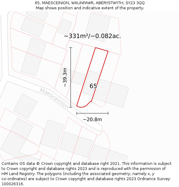 65, MAESCEINION, WAUNFAWR, ABERYSTWYTH, SY23 3QQ: Plot and title map
